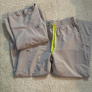 Women’s Neutral Gray Scrub Pants with Neon Drawstring